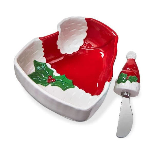 Sculpted Santa Hat Bowl + Spreader | 6in x 5.5in