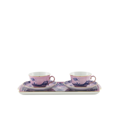 Ginori 1735 Oriente Italiano Azalea Tea Set of 2 with Tray | 5Piece