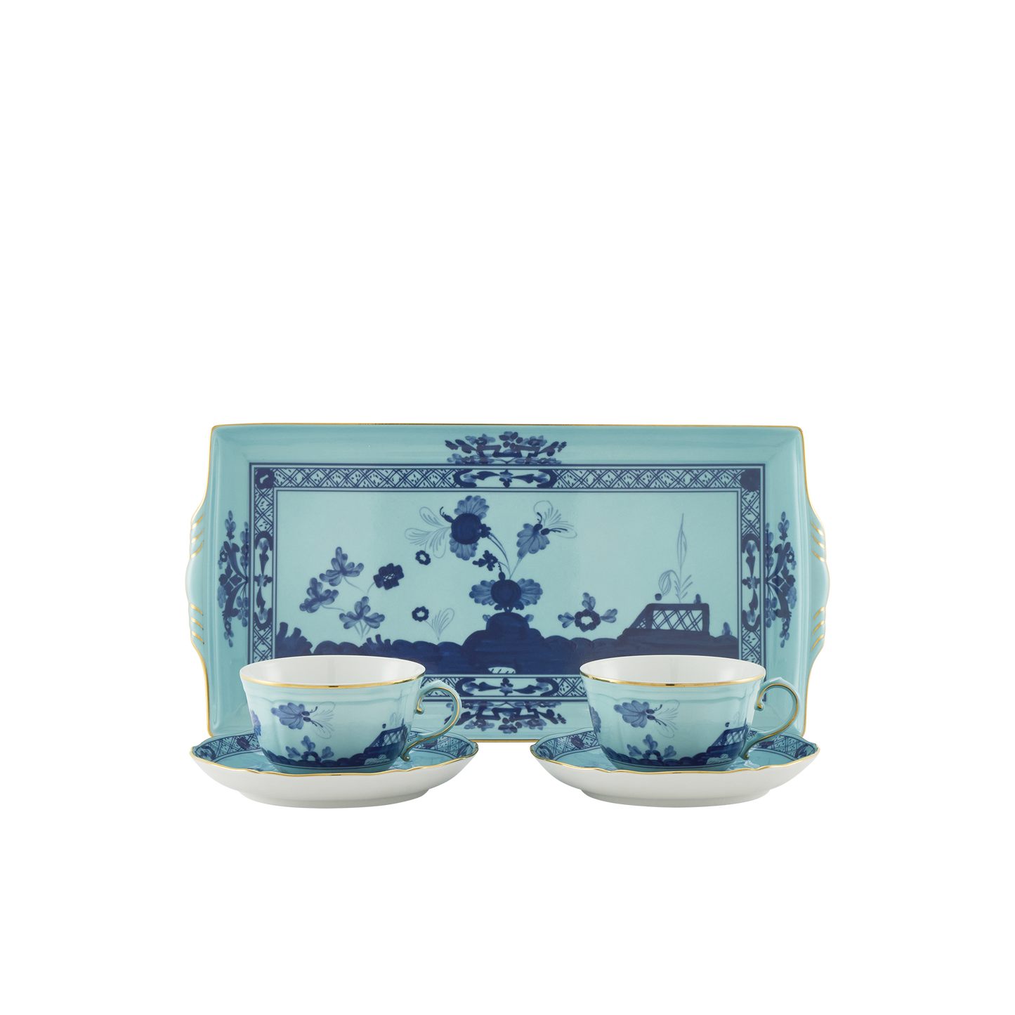 Ginori 1735 Oriente Italiano Iris Tea Set of 2 with Tray | 5Piece