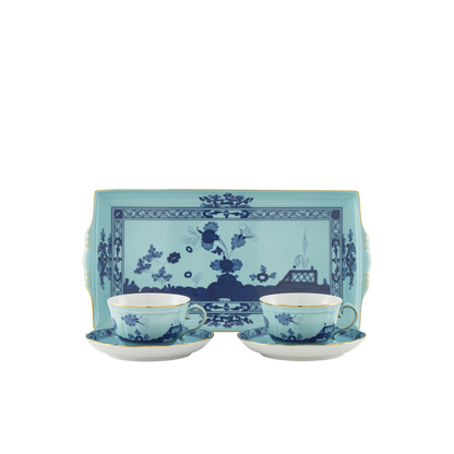 Ginori 1735 Oriente Italiano Iris Tea Set of 2 with Tray | 5Piece