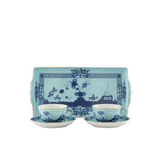 Ginori 1735 Oriente Italiano Iris Tea Set of 2 with Tray | 5Piece