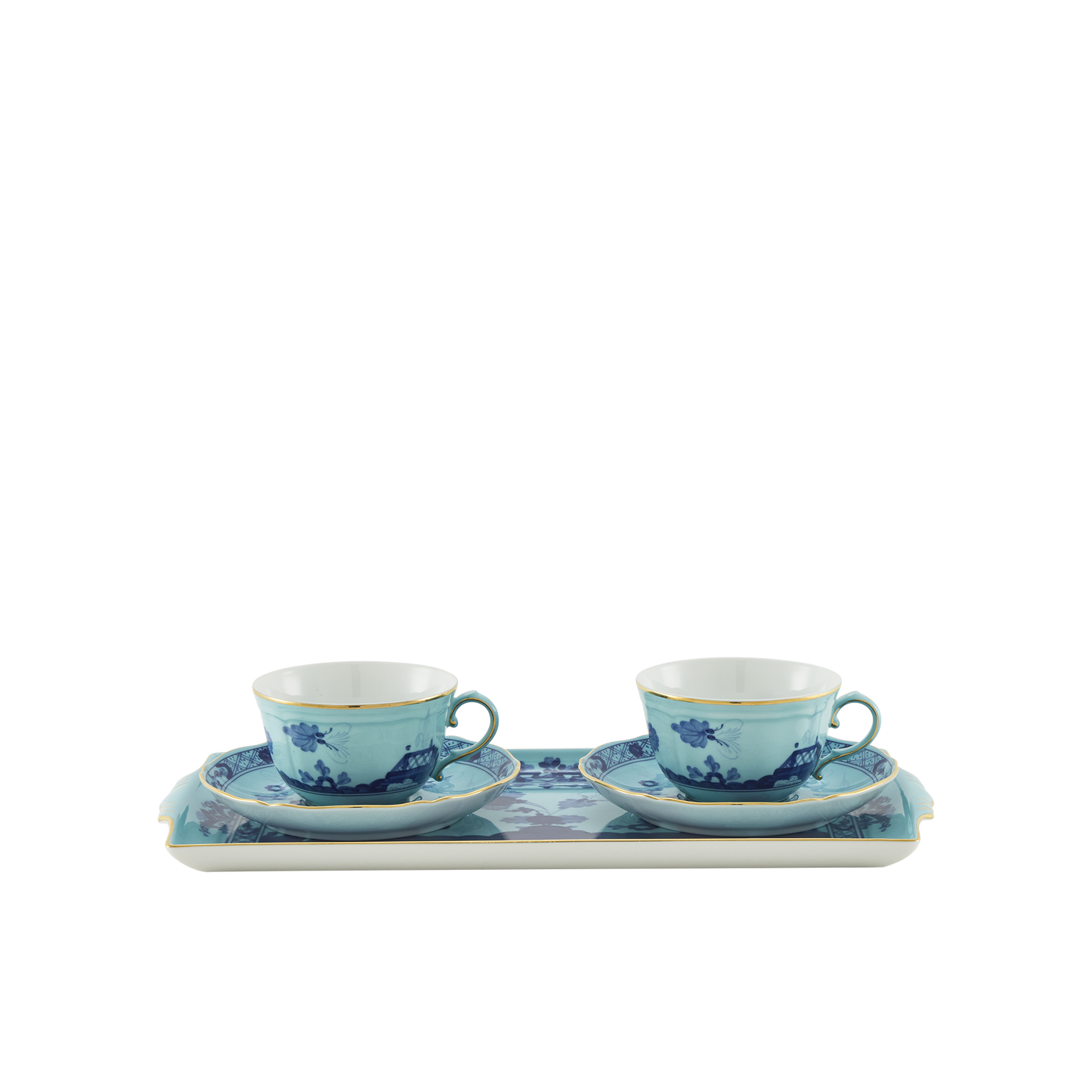 Ginori 1735 Oriente Italiano Iris Tea Set of 2 with Tray | 5Piece