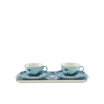 Ginori 1735 Oriente Italiano Iris Tea Set of 2 with Tray | 5Piece