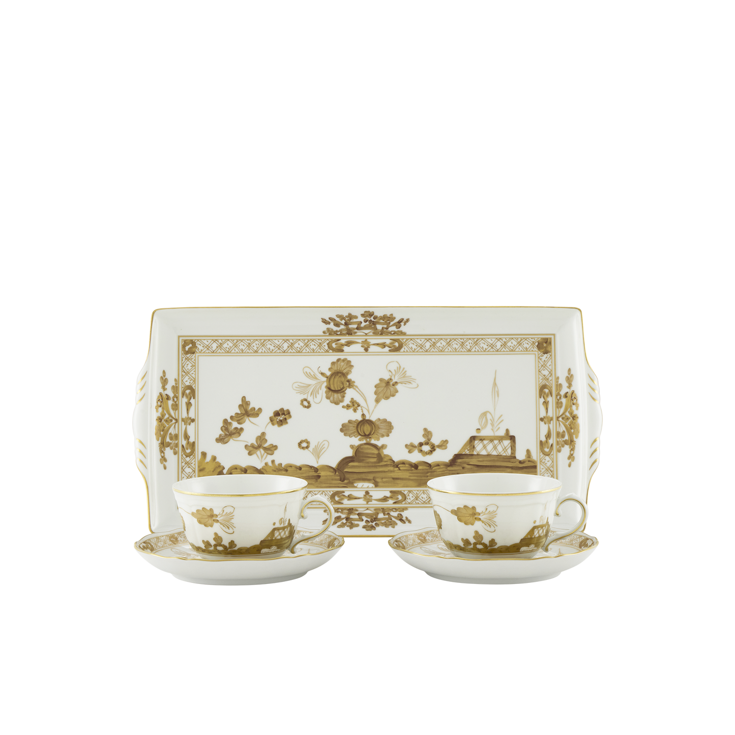Ginori 1735 Oriente Italiano Aurum Tea Set of 2 with Tray | 5Piece