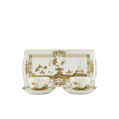 Ginori 1735 Oriente Italiano Aurum Tea Set of 2 with Tray | 5Piece