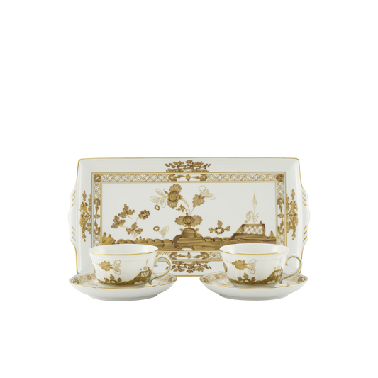 Ginori 1735 Oriente Italiano Aurum Tea Set of 2 with Tray | 5Piece