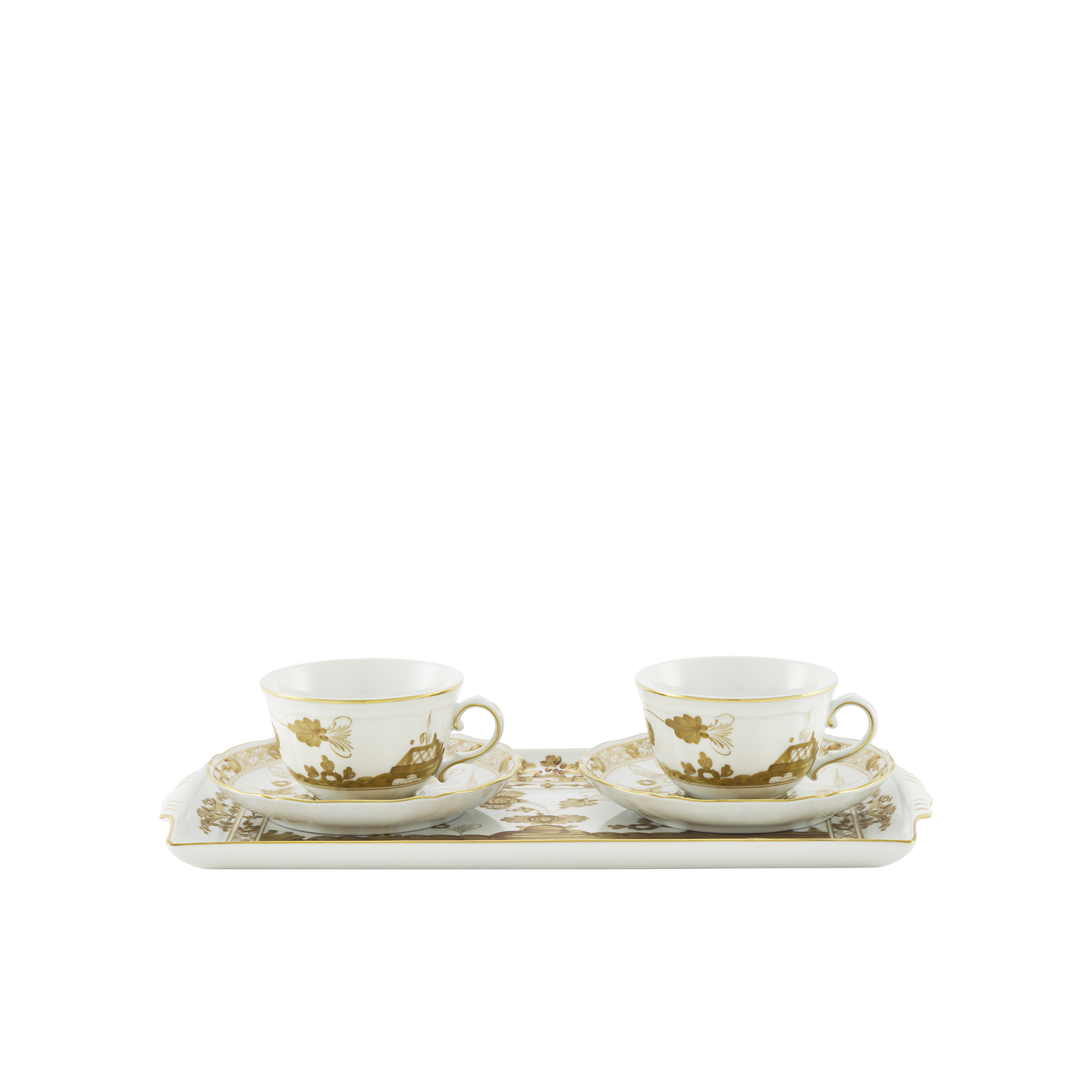 Ginori 1735 Oriente Italiano Aurum Tea Set of 2 with Tray | 5Piece