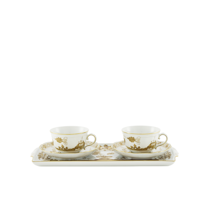 Ginori 1735 Oriente Italiano Aurum Tea Set of 2 with Tray | 5Piece