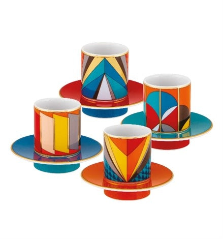 Abstract Espresso Cup + Saucer Set of 4