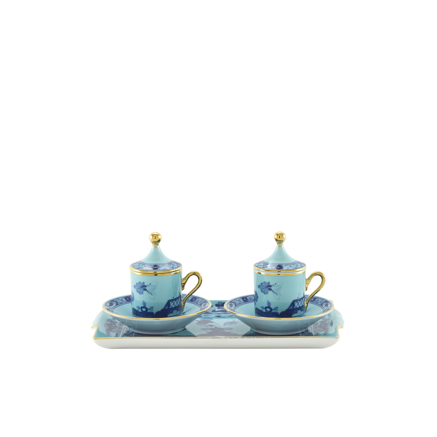 Ginori 1735 Oriente Italiano Iris Coffee Set of 2 with Tray | 7Piece