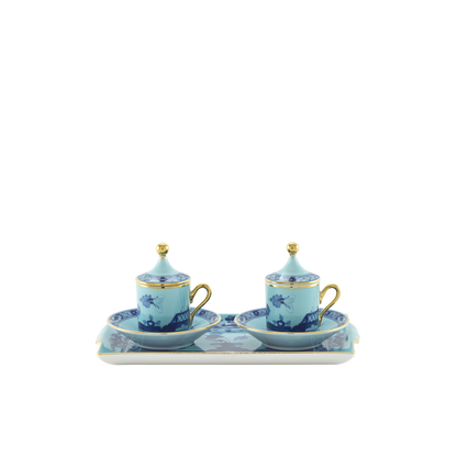 Ginori 1735 Oriente Italiano Iris Coffee Set of 2 with Tray | 7Piece