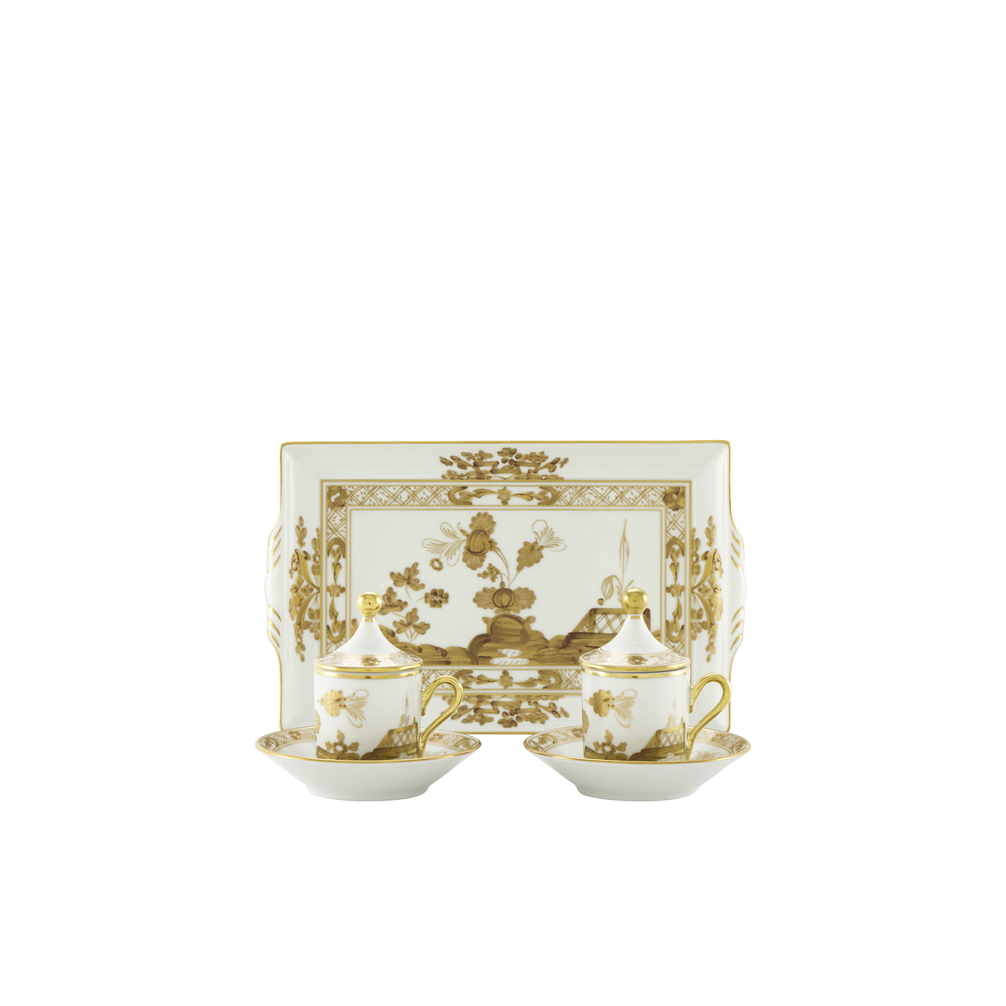 Ginori 1735 Oriente Italiano Aurum Coffee Set of 2 with Tray | 7Piece