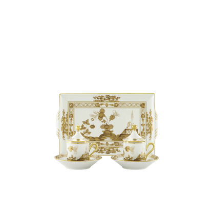 Ginori 1735 Oriente Italiano Aurum Coffee Set of 2 with Tray | 7Piece