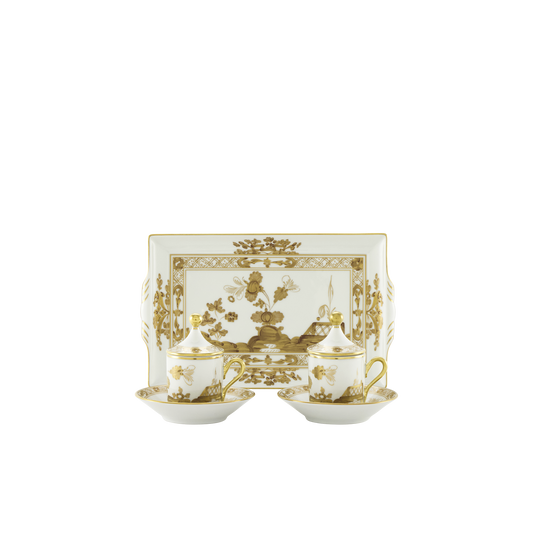 Ginori 1735 Oriente Italiano Aurum Coffee Set of 2 with Tray | 7Piece