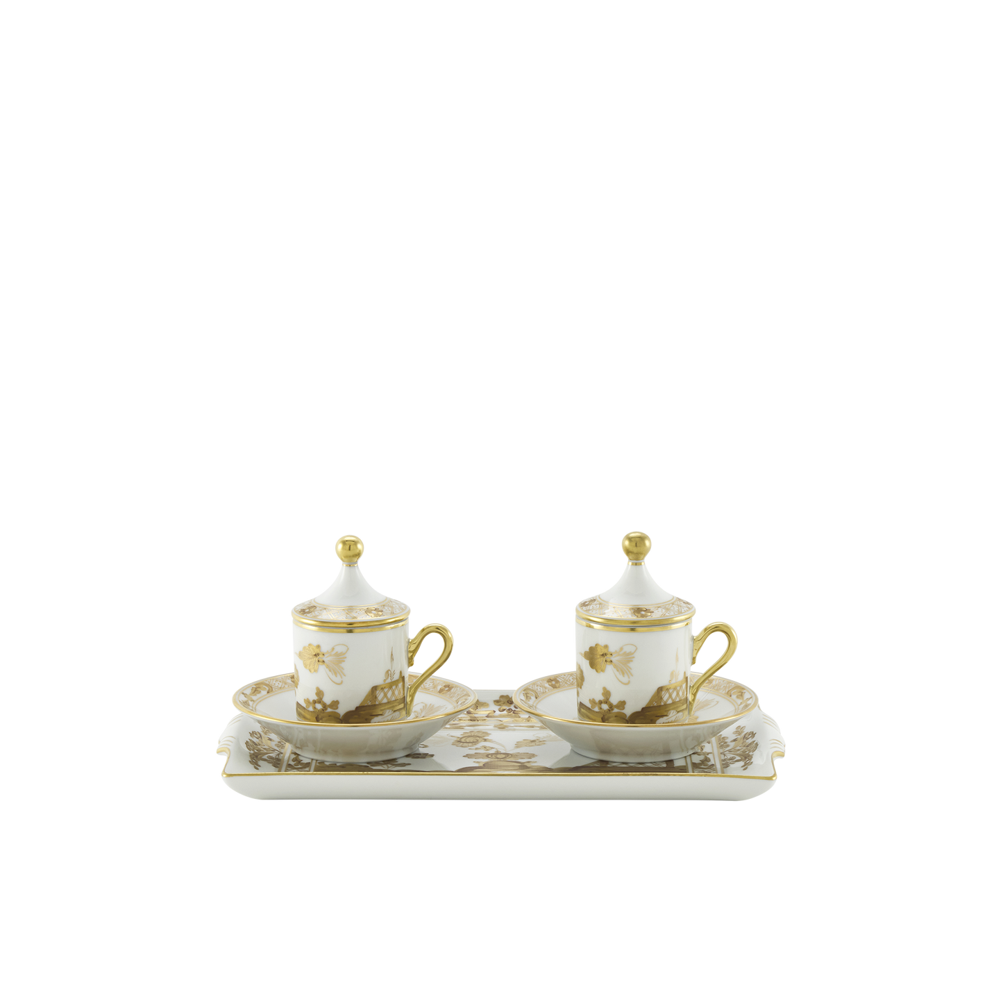 Ginori 1735 Oriente Italiano Aurum Coffee Set of 2 with Tray | 7Piece