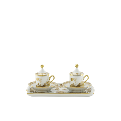 Ginori 1735 Oriente Italiano Aurum Coffee Set of 2 with Tray | 7Piece
