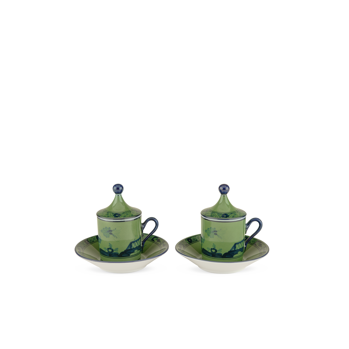 Ginori 1735 Oriente Italiano Malachite Coffee Cup with Plate + Cover