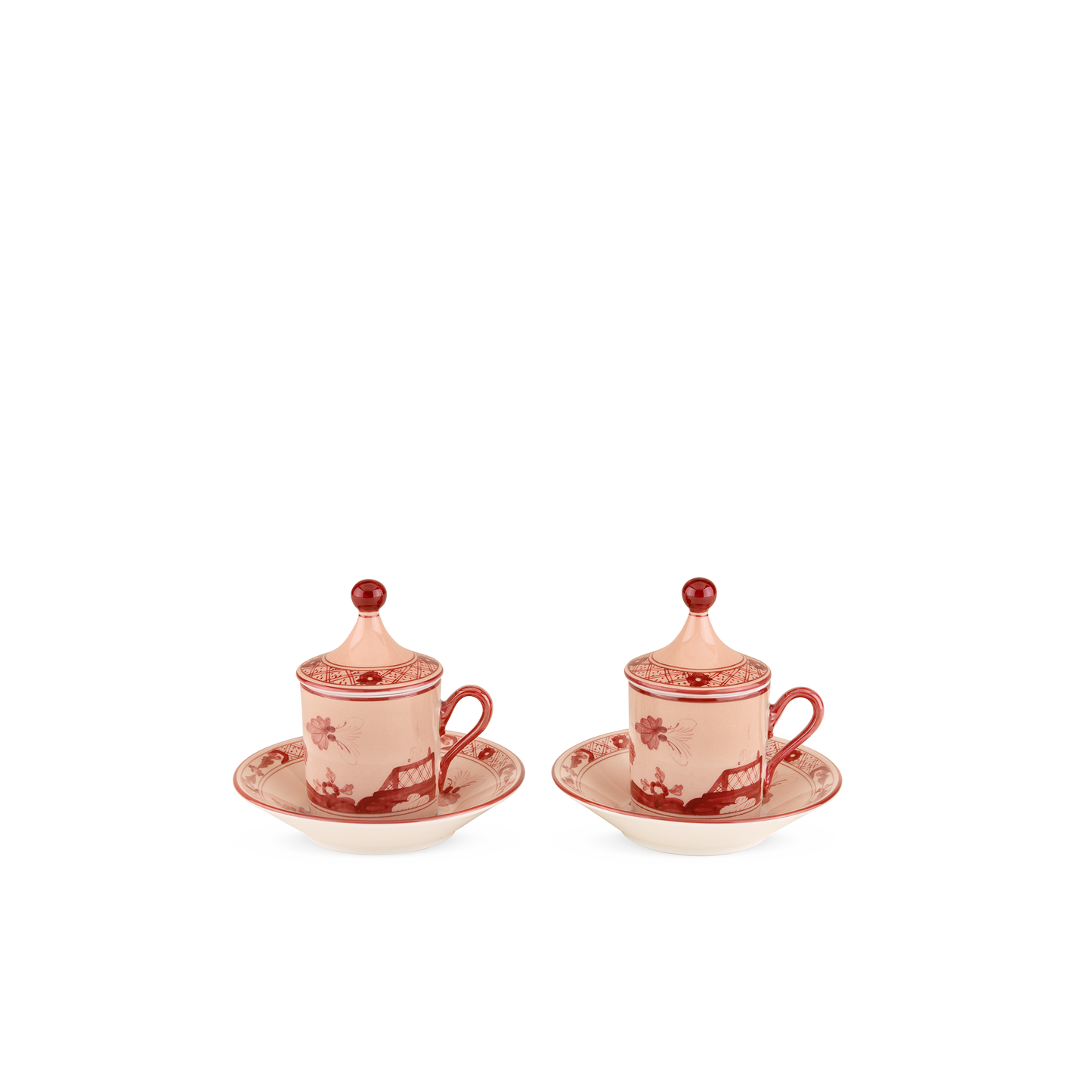 Ginori 1735 Oriente Italiano Vermiglio Coffee Cup with Plate + Cover