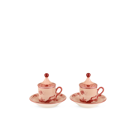 Ginori 1735 Oriente Italiano Vermiglio Coffee Cup with Plate + Cover