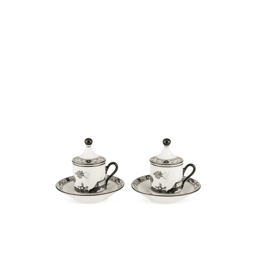 Ginori 1735 Oriente Italiano Albus Coffee Cup with Plate + Cover