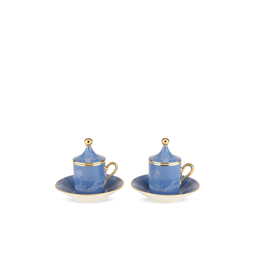 Ginori 1735 Oriente Italiano Pervinca Coffee Cup with Plate + Cover