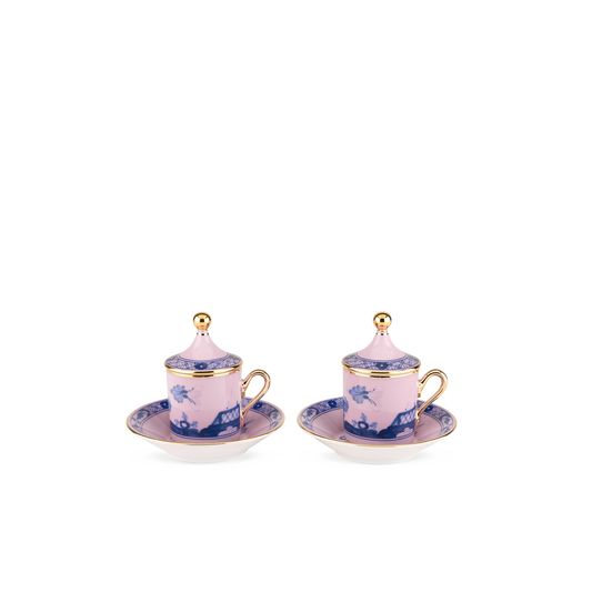 Ginori 1735 Oriente Italiano Azalea Coffee Cup with Plate + Cover