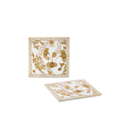 Ginori 1735 Oriente Italiano Square Porcelain Placemats Tray Set of 2 | 11.8in Aurum