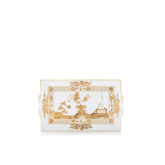 Ginori 1735 Oriente Italiano Rectangular Tray with Handles | 9.2x6in Aurum