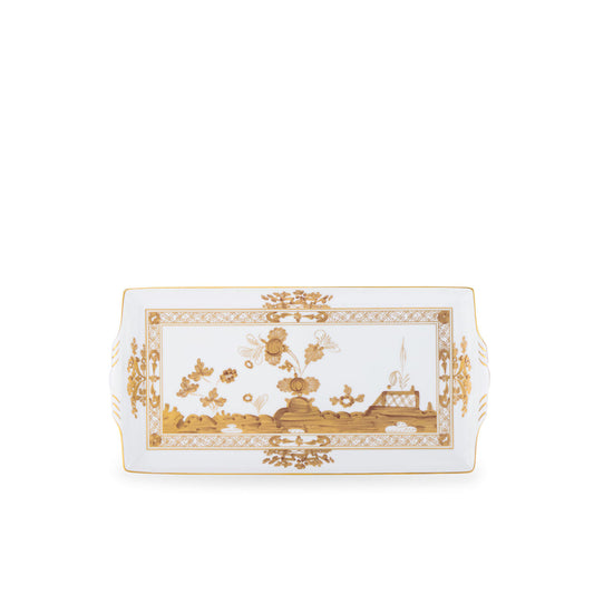 Ginori 1735 Oriente Italiano Rectangular Tray with Handles | 13.2x7in Aurum