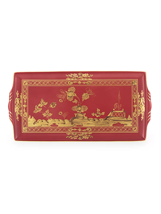 Ginori 1735 Oriente Italiano Rectangular Tray with Handles | 13.2x7in Rubrum
