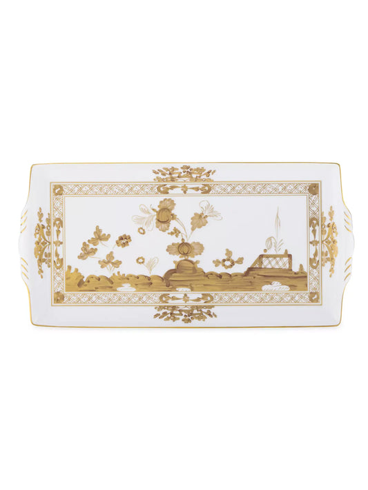 Ginori 1735 Oriente Italiano Rectangular Tray with Handles | 13.2x7in Aurum