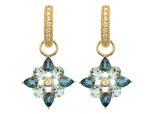 Provence Four Petal Earring Charms | 18k Yellow Gold London Blue Topaz