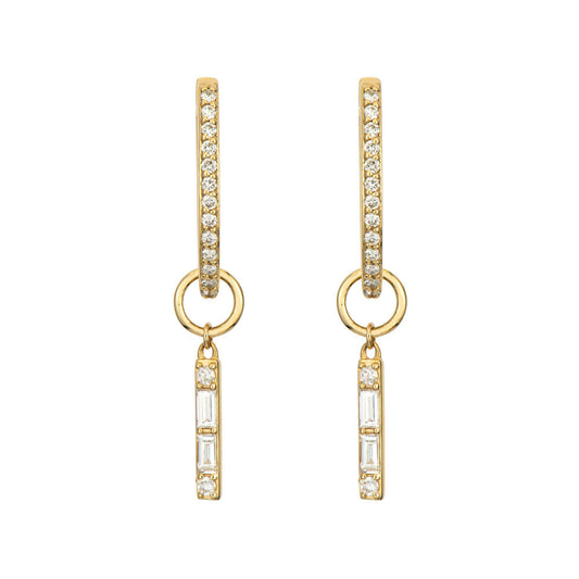 SINGLE | Tiny Diamond Baguette Stick Earring Charm | .13c 14k