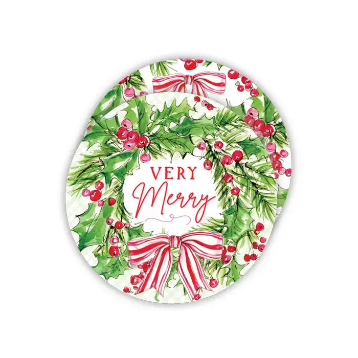 Round Coasters Very Merry Wreath Striped Bow | Set of 20
