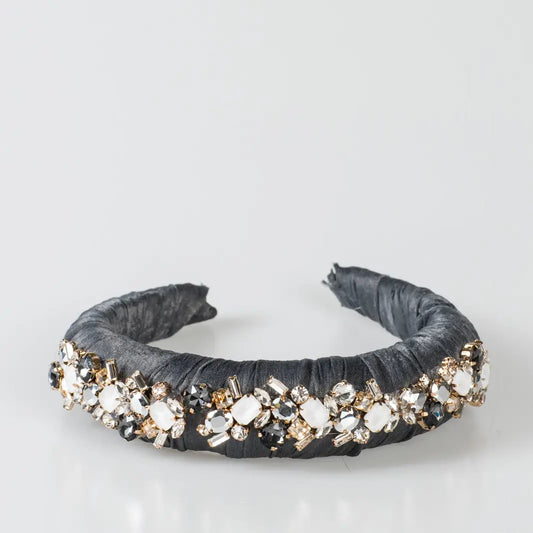 Phoebe Crystal Puff Headband | Grey