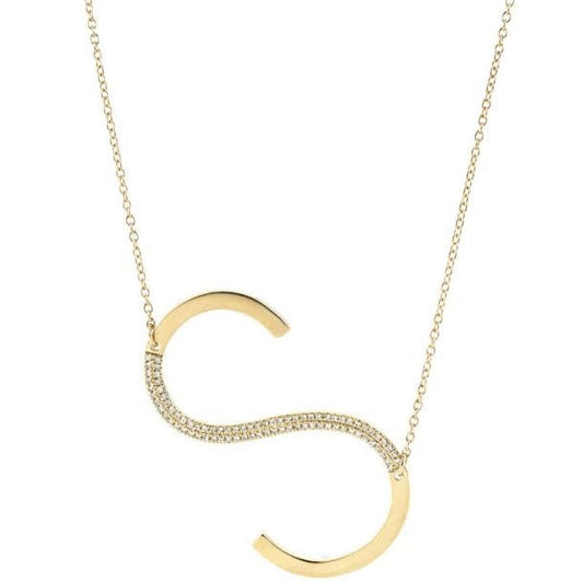 Diamond Pave Initial Necklace | Letter S .19c 14K YG