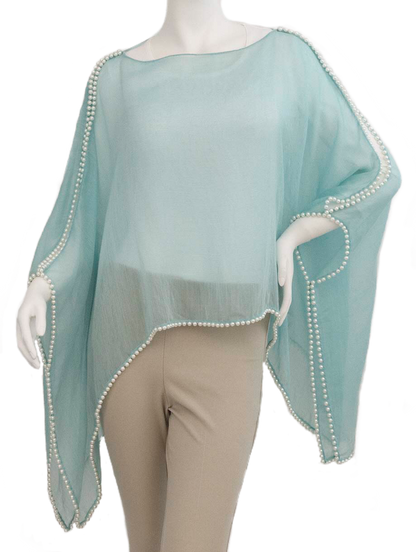 Breezy Wool + Silk Scarf With Pearls | Ice