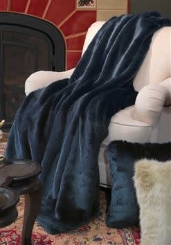Couture Collection Mink Faux Fur Throw Blanket | 60in Steel Blue
