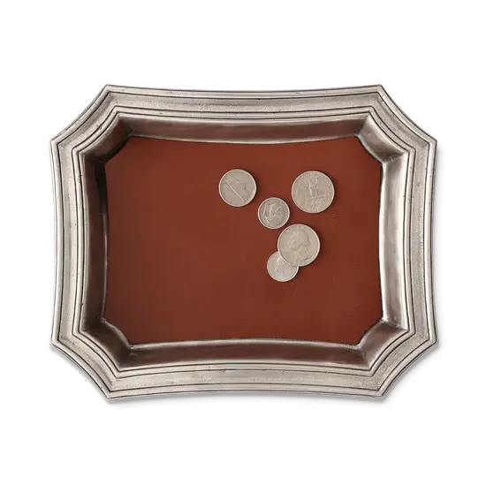 Match Pewter Pocket Change Tray w/Leather Insert | 8.5x6.7in