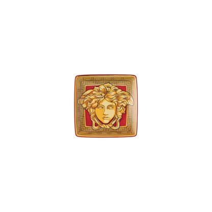 Versace Medusa Amplifed Golden Coin Red Square Canape Dish | 4.75in