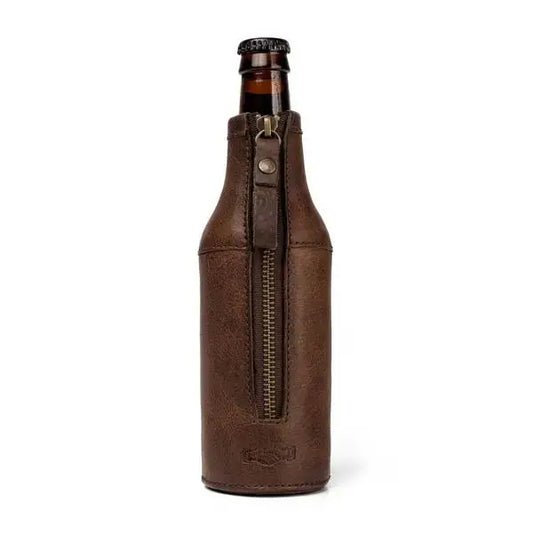 Campaign Leather Bottle Koozie | Smoke
