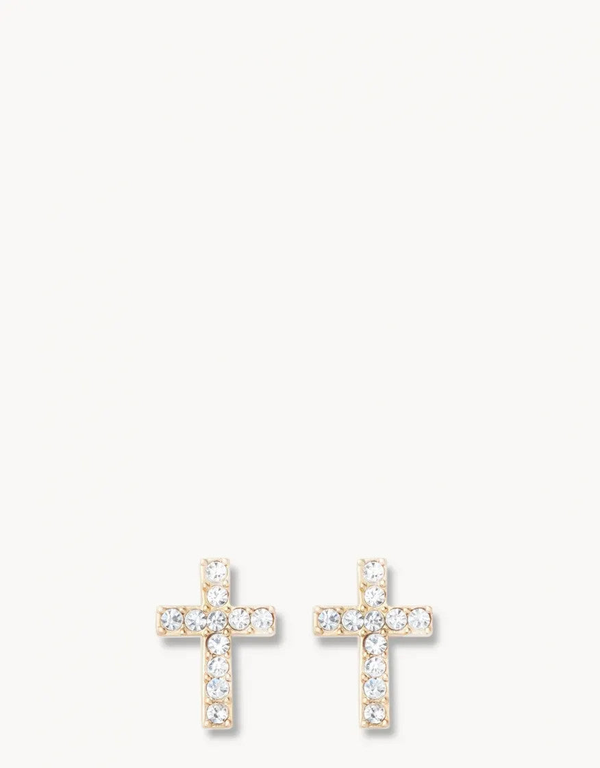 Have Faith Crystal Cross 18k Gold Plate Stud Earrings