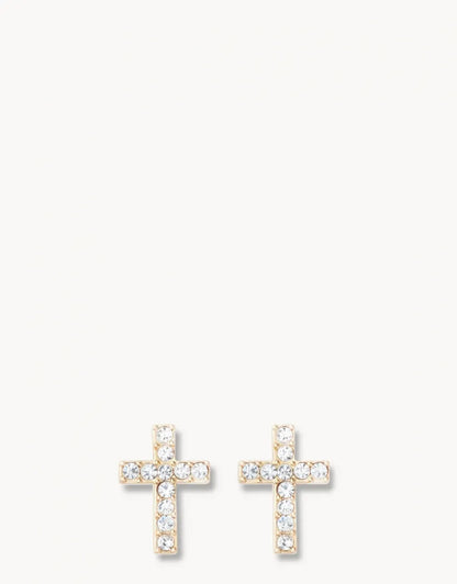 Have Faith Crystal Cross 18k Gold Plate Stud Earrings