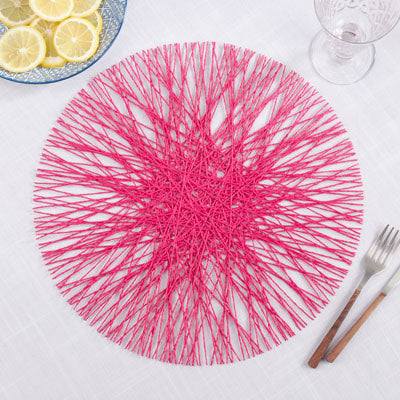 Straw Placemats Set of 4 | Fuschia Pink Round 15in