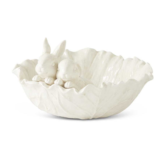 12" Divided Cabbage Bowl w/ Rabbits
