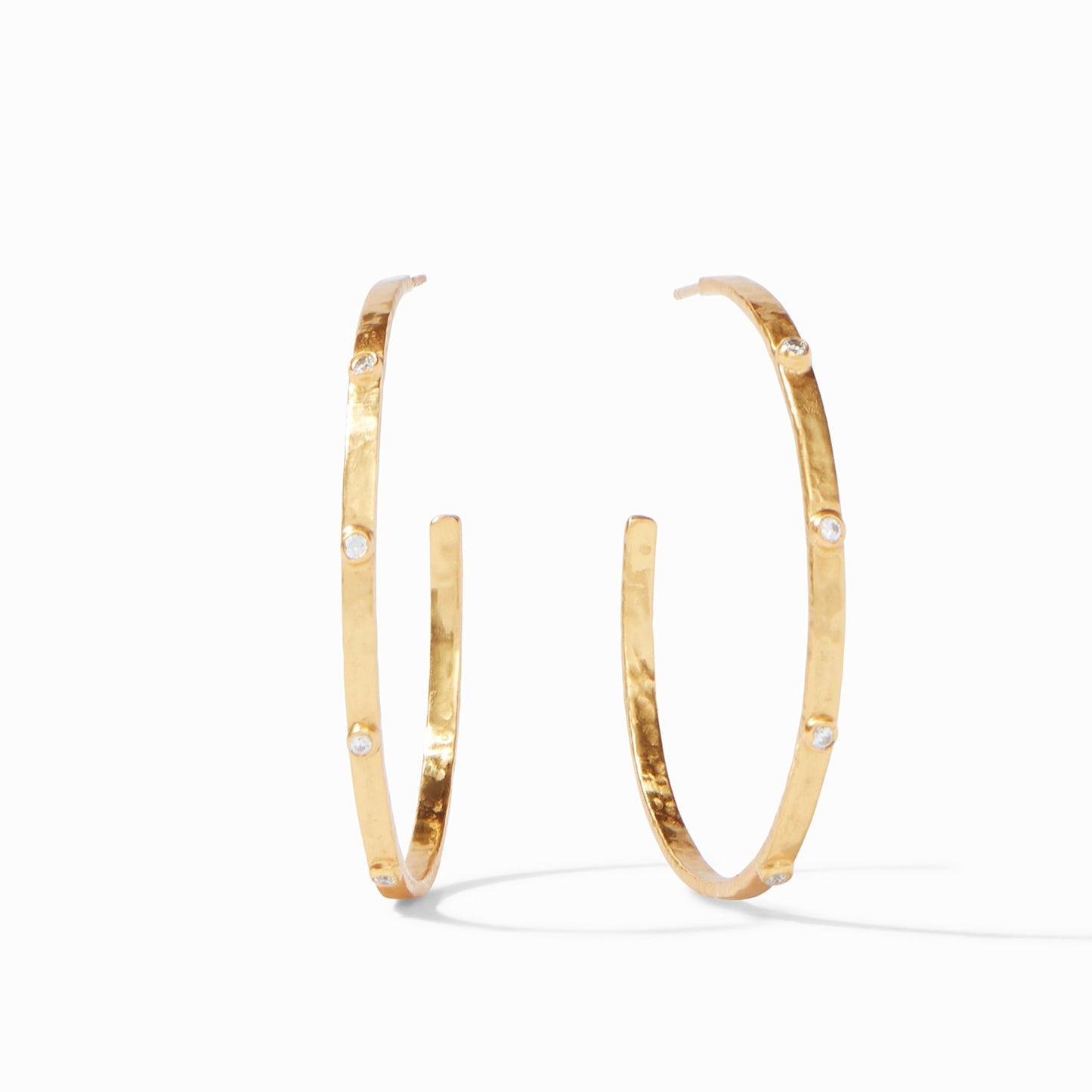 Crescent Stone Gold Hoop Earrings | Cubic Zirconia Extra Large 2in
