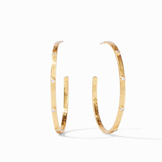 Crescent Stone Gold Hoop Earrings | Cubic Zirconia Extra Large 2in