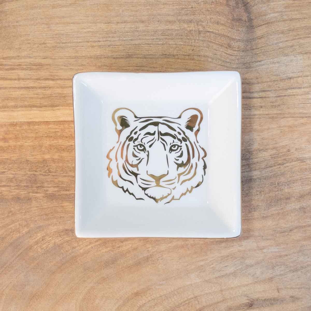Tiger Trinket Tray | 4in White + Gold