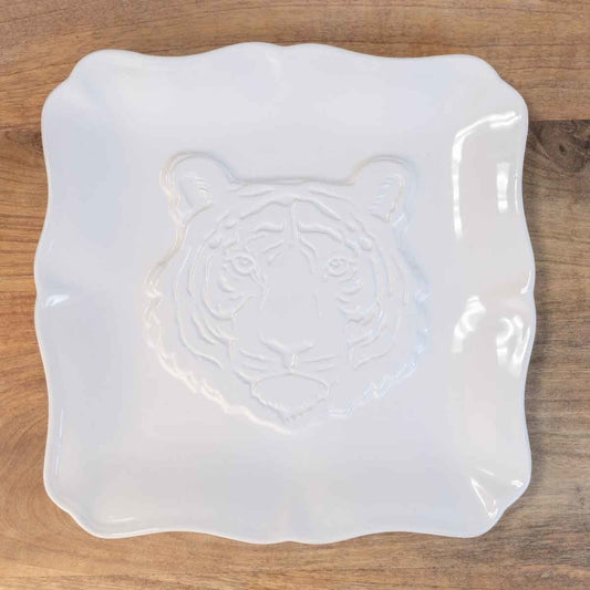 Tiger Dolomite Square Serving Platter | 11.5in White