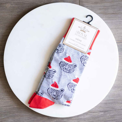 Tiger Santa Socks | Grey + Red One Size